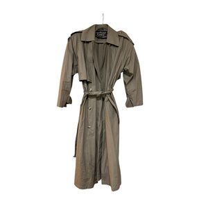 Anne Klein II Rainwear Olive Green Trench Coat Belted Size 8